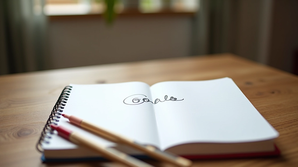 Geopende notitieboek met handgeschreven doelen en kleurmarkeringen op houten tafel